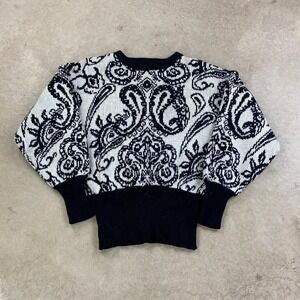 Vintage 80s Angenie Geometric Sweater Black and White Grandpa Pull Over Boho